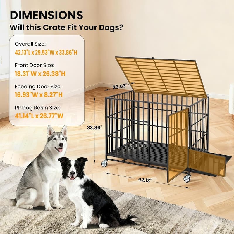 Heavy Duty Metal Dog Crate, Dog Kennel Indoor Wheels for Large and Medium Dogs