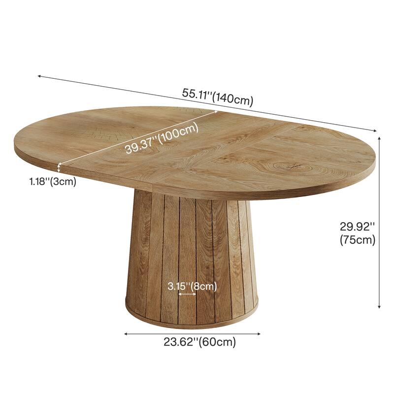 55-Inch Oval Farmhouse Dining Table for 6, Pedestal Base Kitchen Table