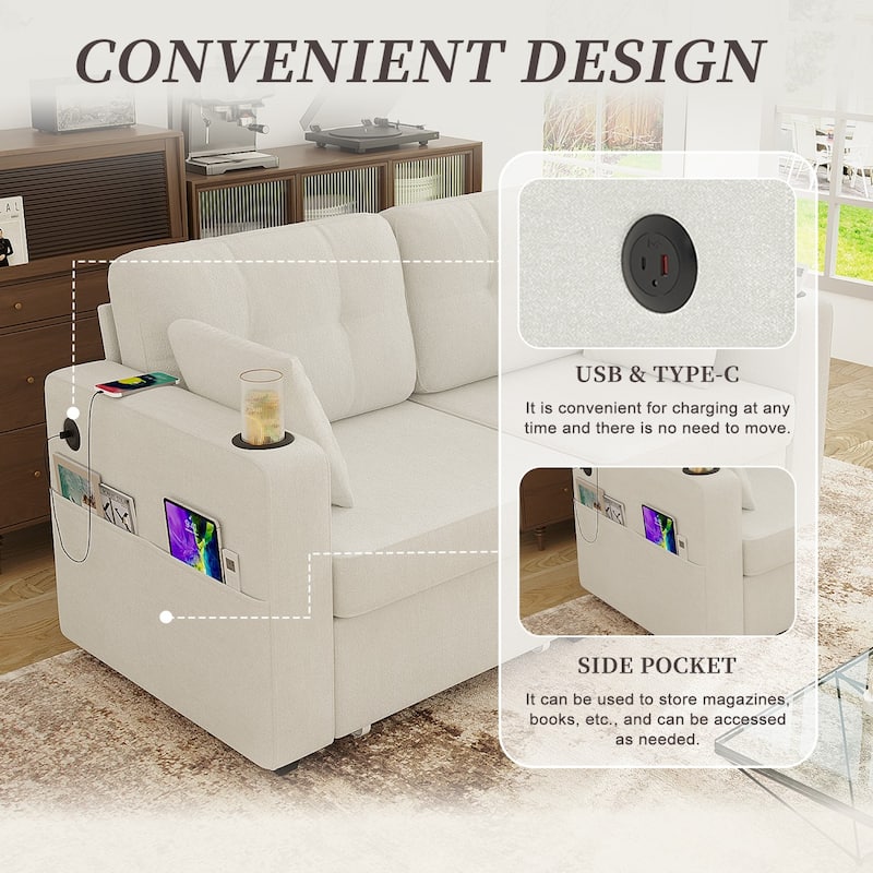 67.76" Chenille 3-Seater Sofa with USB Ports and Storage