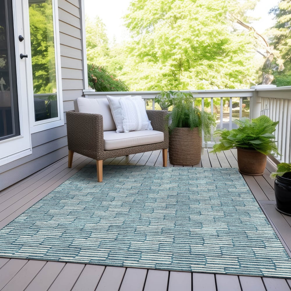 Machine Washable Indoor/ Outdoor Chantille Stripe Blocks Rug