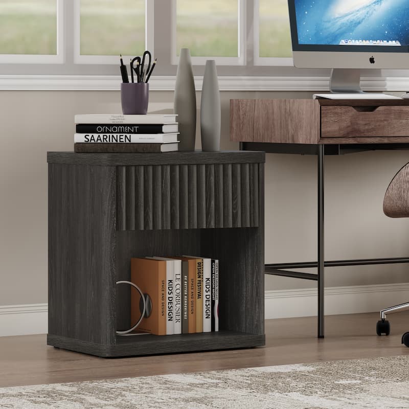 SICOTAS Nightstand with 1 Drawer and Open Storage - Black - 1-drawer
