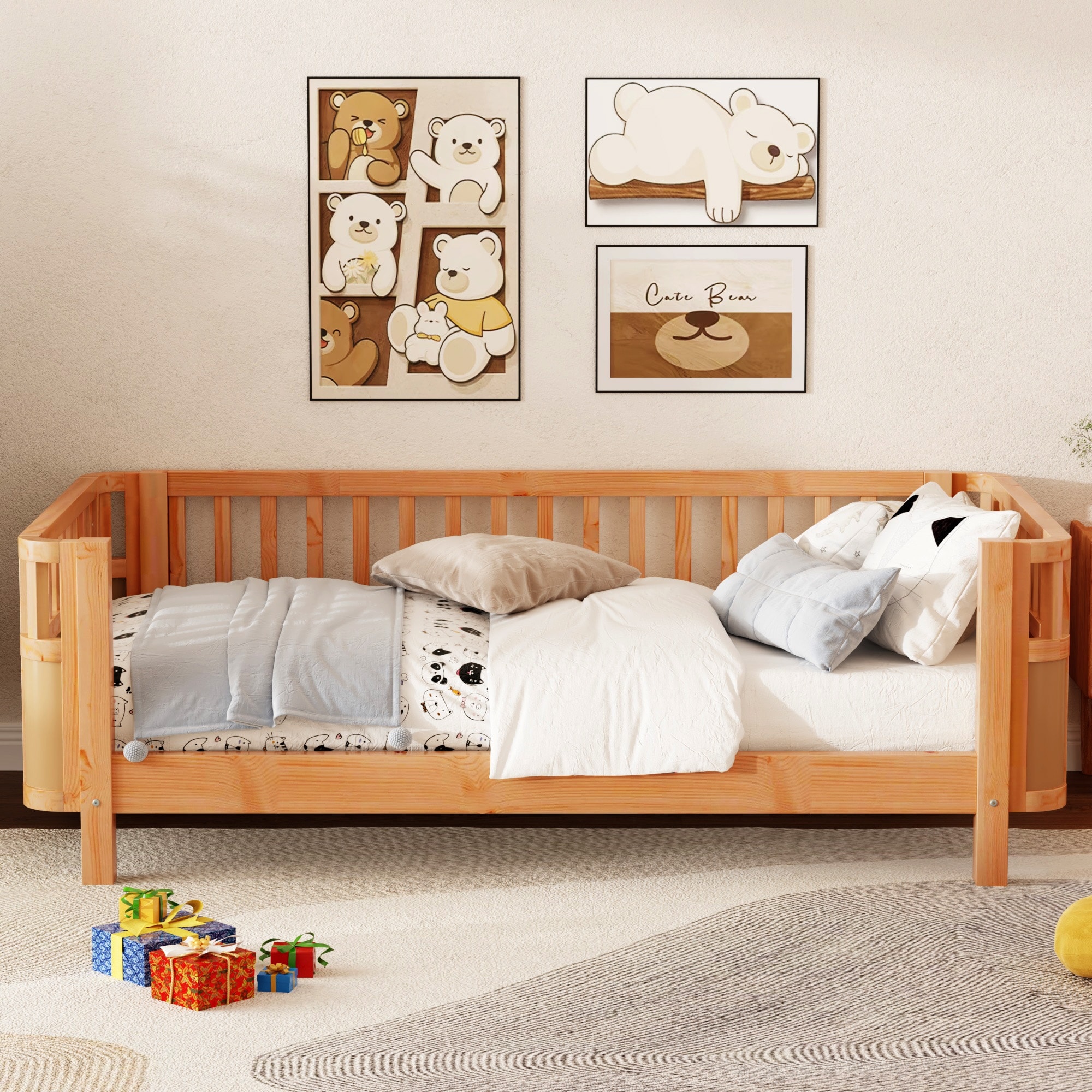 Low Platform Bed with Slats Support, Montessori Bed Frame, Daybed with Detachable Side Rails