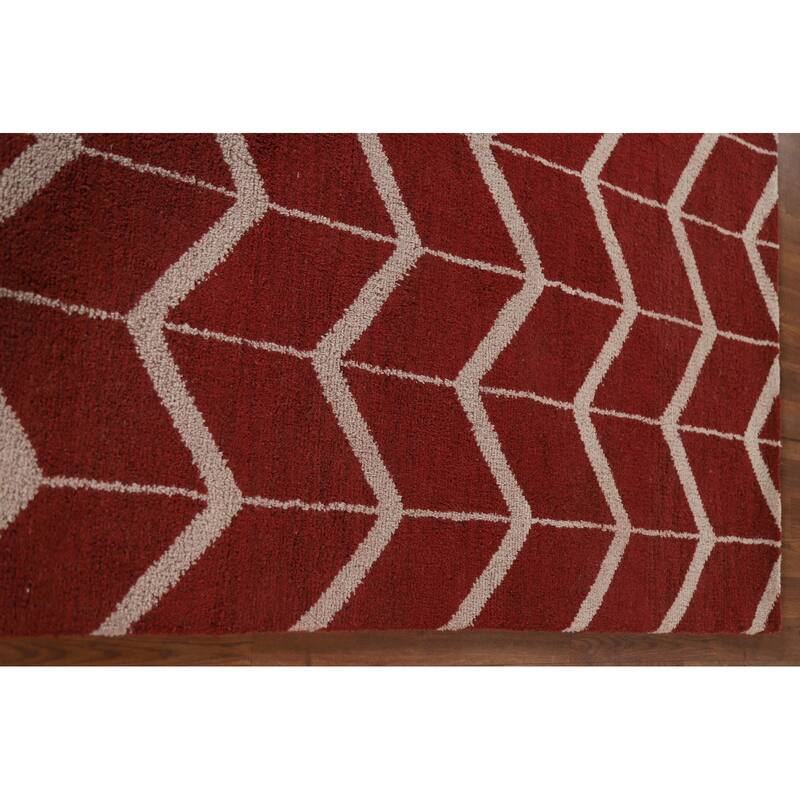 Hand Knotted Oriental 100% Wool Carpet Modern Chevron Red Gabbeh Area Rug - 7' 11'' X 5' 3''