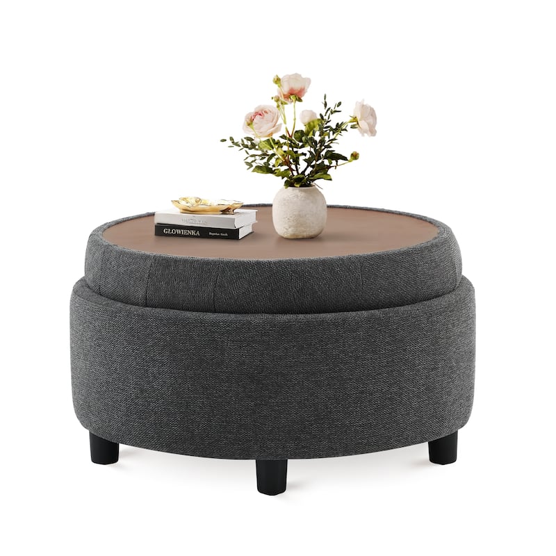 RENEWLINE Fabric Storage Ottoman with Tray Lid - Footrest & Hidden Storage for Living Room​ - 1 - Dark Grey