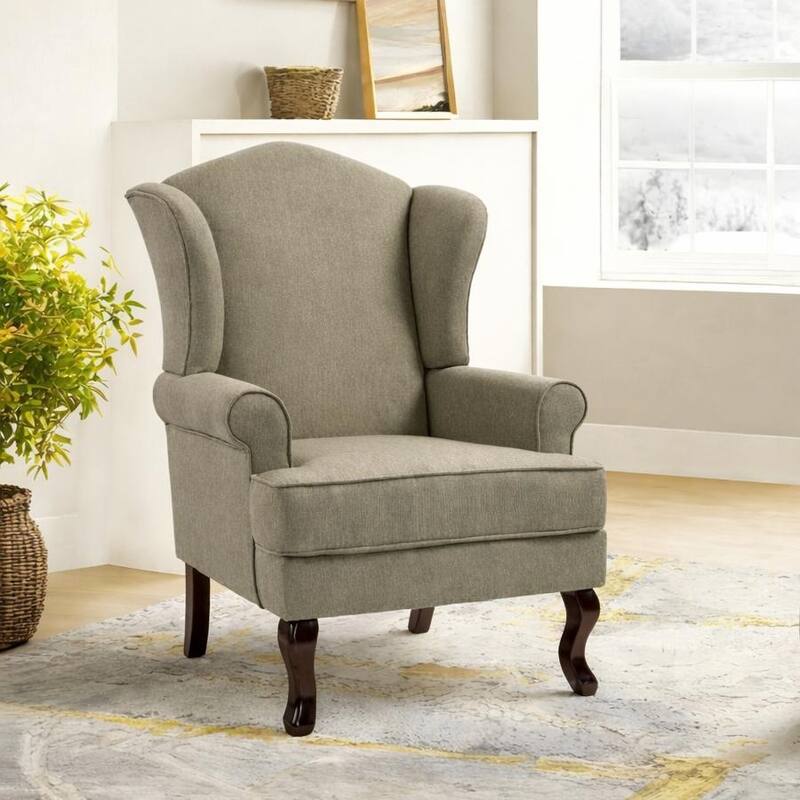 Classic Wingback Accent Chair for Living Room - 1-Piece - Light Camel/ Linen
