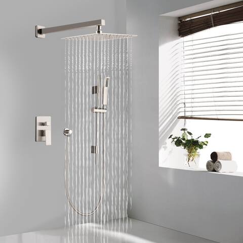 YASINU 1-Spray Square Hand Shower and Showerhead from Wall Combo Kit with Slide Bar and Valve