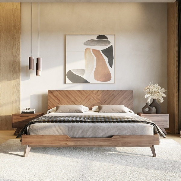 Modrest Soren Chevron Headboard Bed, No Box Spring Required - On