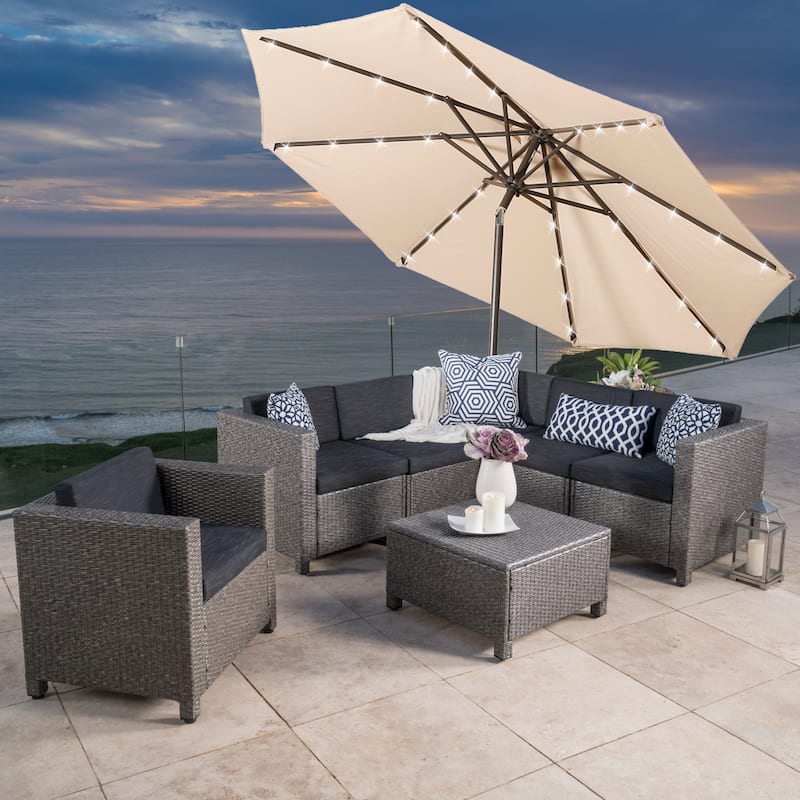 9 ft. Aluminum Market High Quality Solar LED Light Tilt Patio Beach Umbrella
