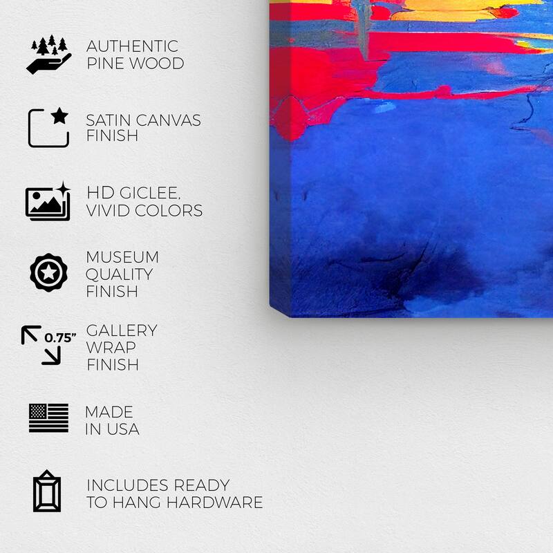 Wynwood Studio Abstract Neon Seaside Sunset Blue and Modern & Contemporary Wall Art Canvas Print