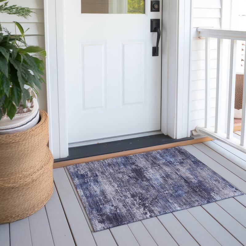 Machine Washable Indoor/ Outdoor Modern Solid Chantille Rug - Blue - 1'8" x 2'6"