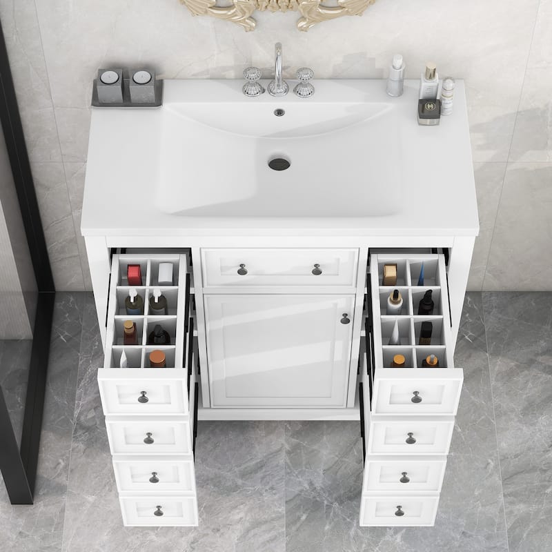 Roomfitters 36" Bathroom Vanity with Sink Combo, Cabinet with 6 Drawers and Door, Solid Wood, MDF Board
