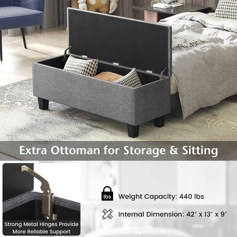 Costway Full Upholstered Bed Frame with Ottoman Storage Linen Button