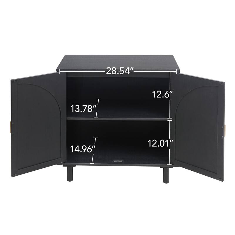 Rattan Decorative Cabinet Dining Cabinet with Semicircular Metal Handles, Rustic Credenza Console Cabinet