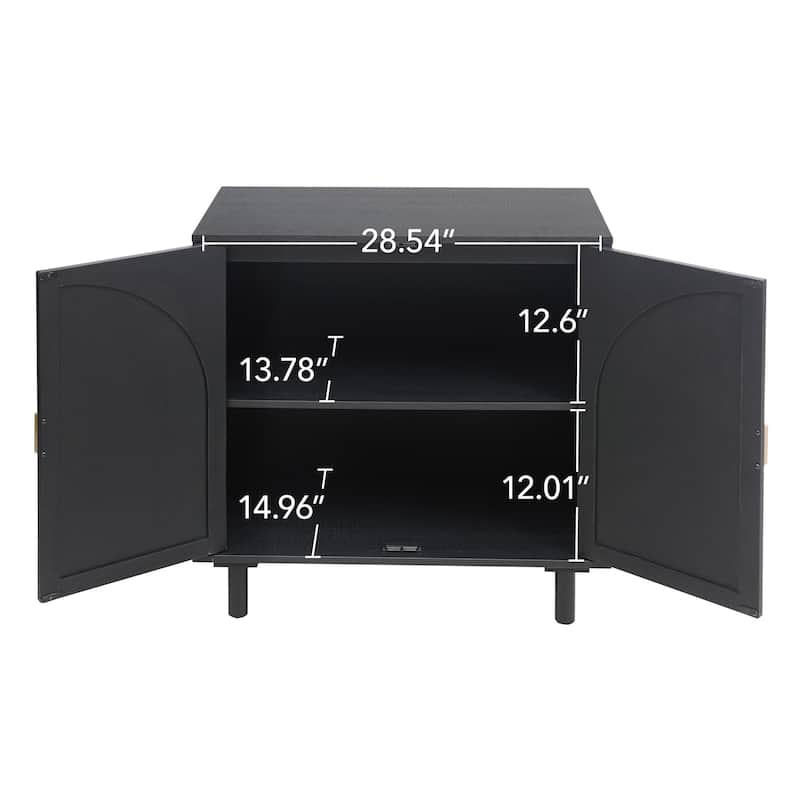 Roomfitters Modern 2 Door Accent Cabinet with Rattan Doors, Storage Sideboard for Living Room, Bedroom, Study, Black