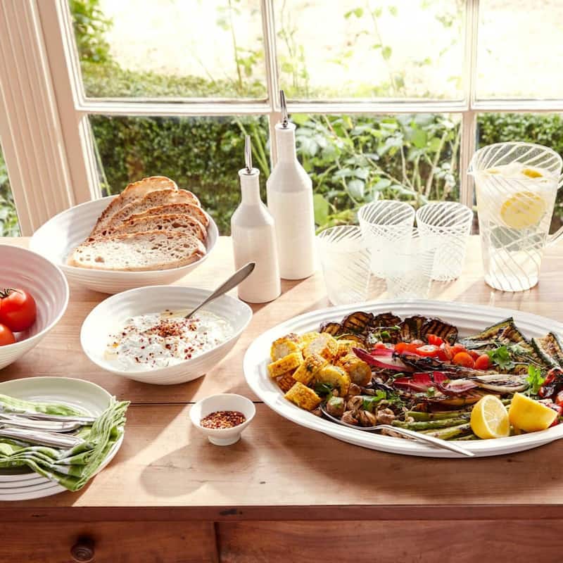 Portmeirion Sophie Conran White Oil and Vinegar Drizzler Set - Oil 10.5 Inch, Vinegar 9 Inch