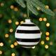 Set of 2 White and Black Striped Glass Christmas Ball Ornaments 4 ...