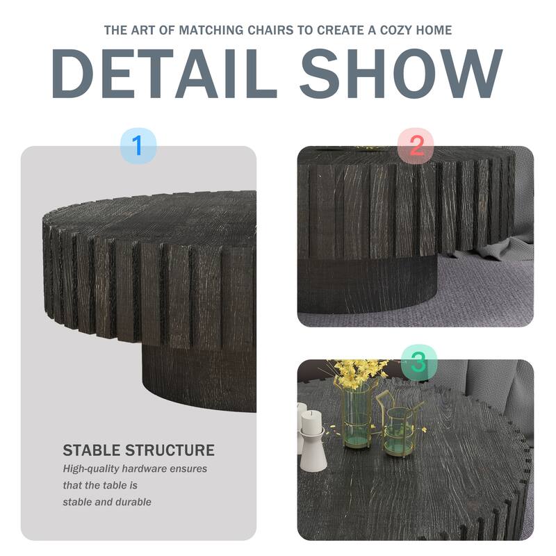 GDFStudio - Norwyn Minimalist Aesthetics Round Coffee Table with Sturdy Base and Handcrafted Relief Carving - 31.5"W