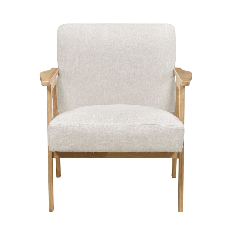 Cathy Accent Club Armchair, Soft Beige, Natural Brown Wood Frame