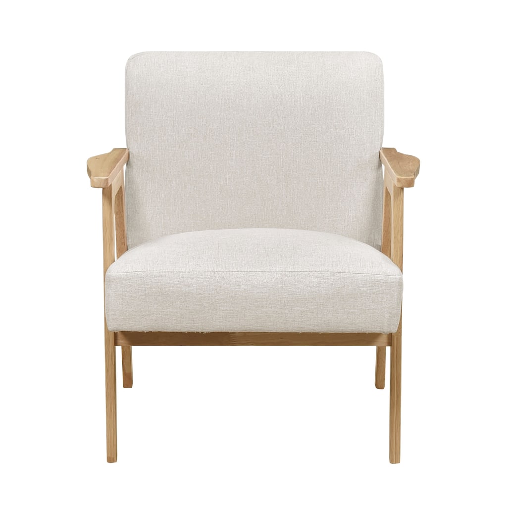 Cathy Accent Club Armchair, Soft Beige, Natural Brown Wood Frame
