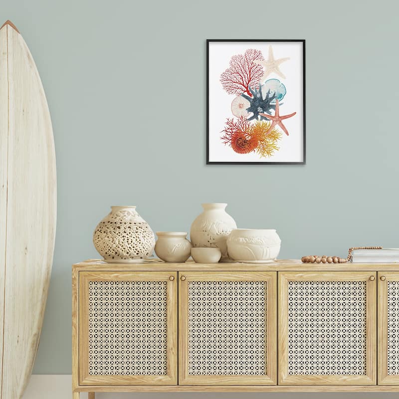 Stupell Coral & Undersea Creatures Framed Giclee Art Design By Ramona Murdock