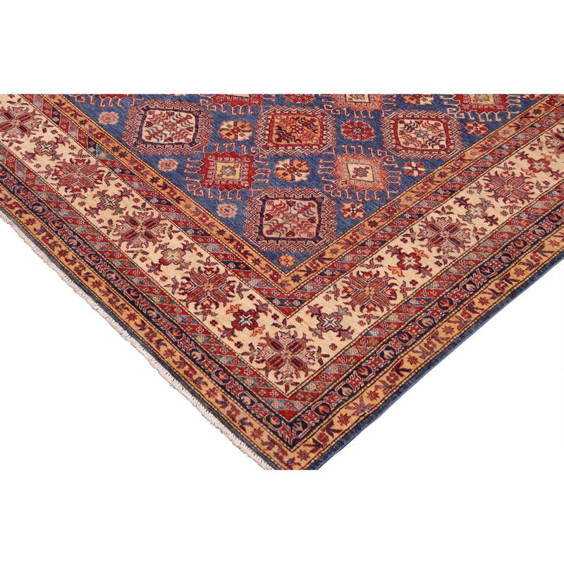 Southwestern Super Kazak Ari Blue/Beige Hand Knotted Wool Rug - 9'1'' x 12'7''