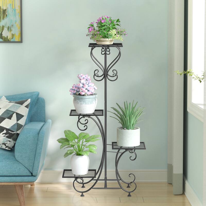 4 Tier Metal Plant Stand Flower Pot Holder Racks Shelves - L