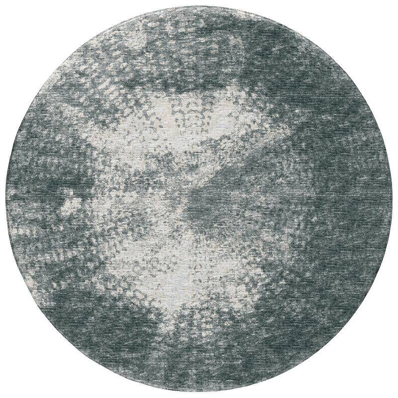 Indoor/Outdoor Rylee Modern Bordered Washable Rug - 8' x 8' Round - Black
