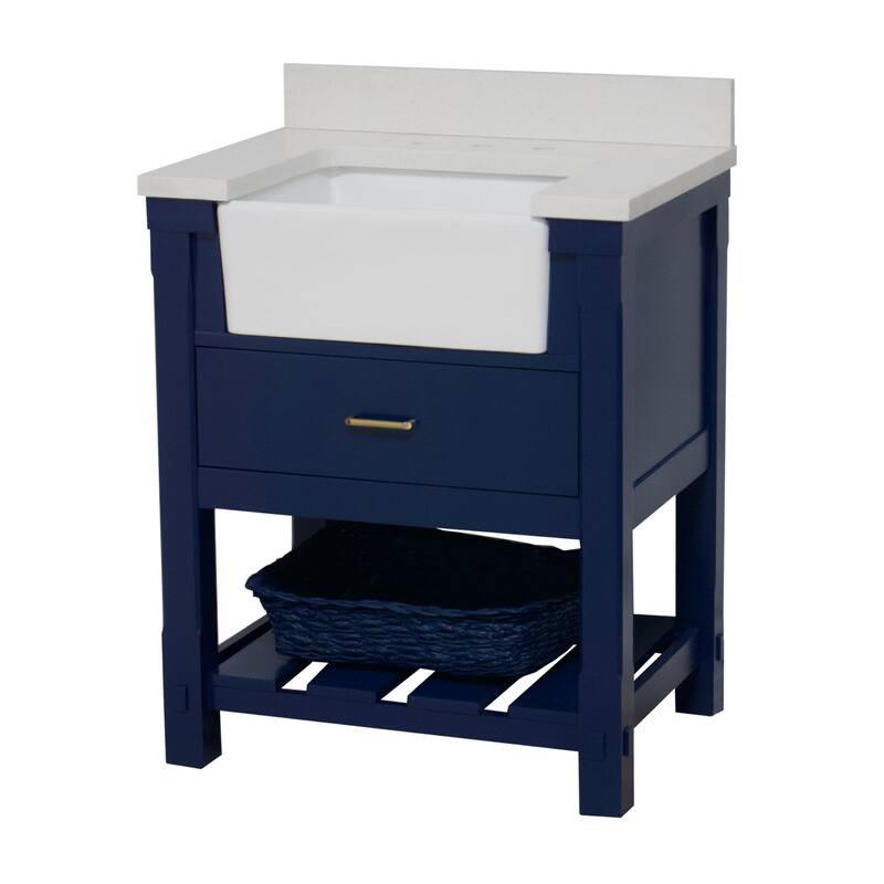 KitchenBathCollection Charlotte 30" Farmhouse Bathroom Vanity with Quartz Top