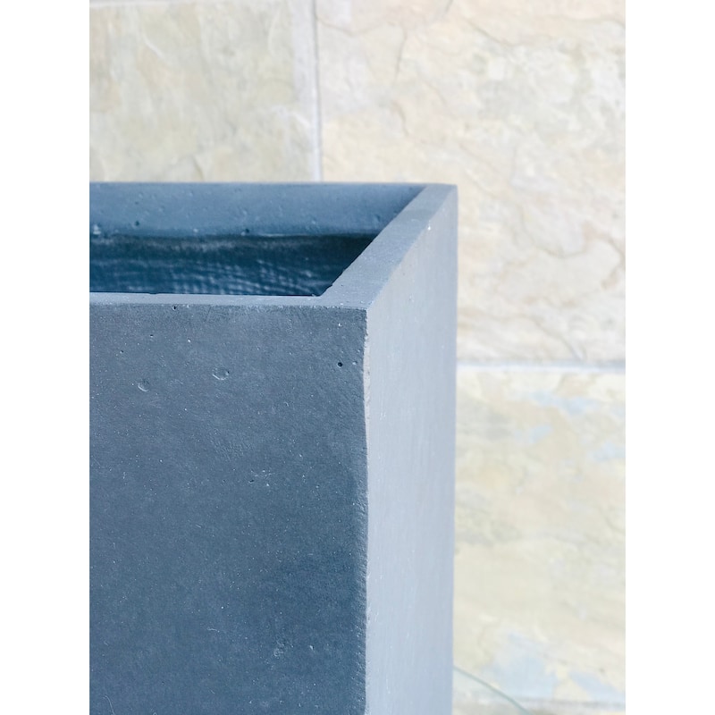 Kante Lightweight Concrete Modern Rectangle Outdoor Planter, 20 Inch Tall, Charcoal