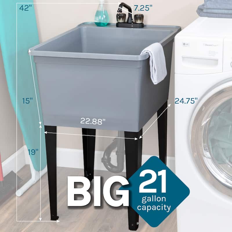 TEHILA 21-Gallon Utility Sink 22.88 in. W with 2-Knob Faucet