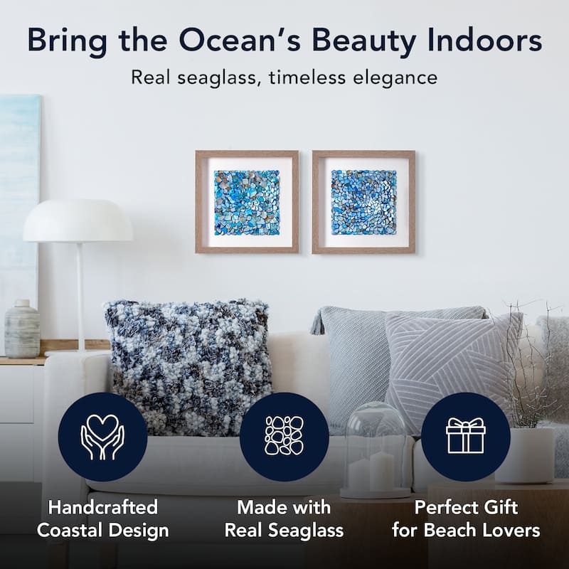 American Art Decor Framed Wall Art with Seashell decoration and Glass Cover 2-Piece Set - 11.81" x 11.81" x 1.18"