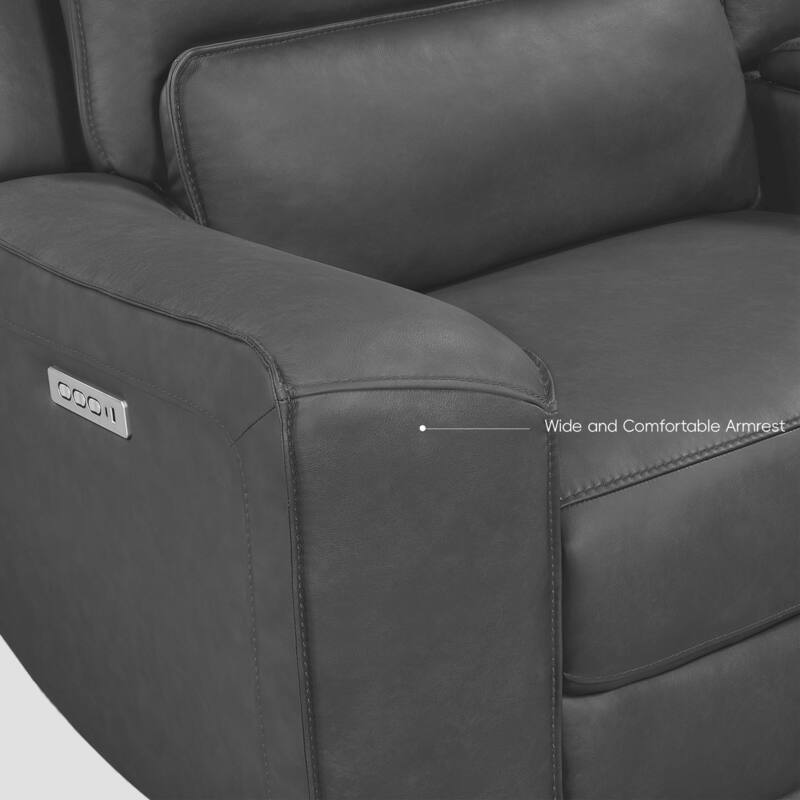 116" W Top Grain Leather Triple-Power Oversized Width Seat Sofa with Ajustable Headrest, USB & USB-C Charging