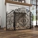 preview thumbnail 9 of 14, Black Metal Foldable Mesh Netting 3 Panel Scroll Fireplace Screen