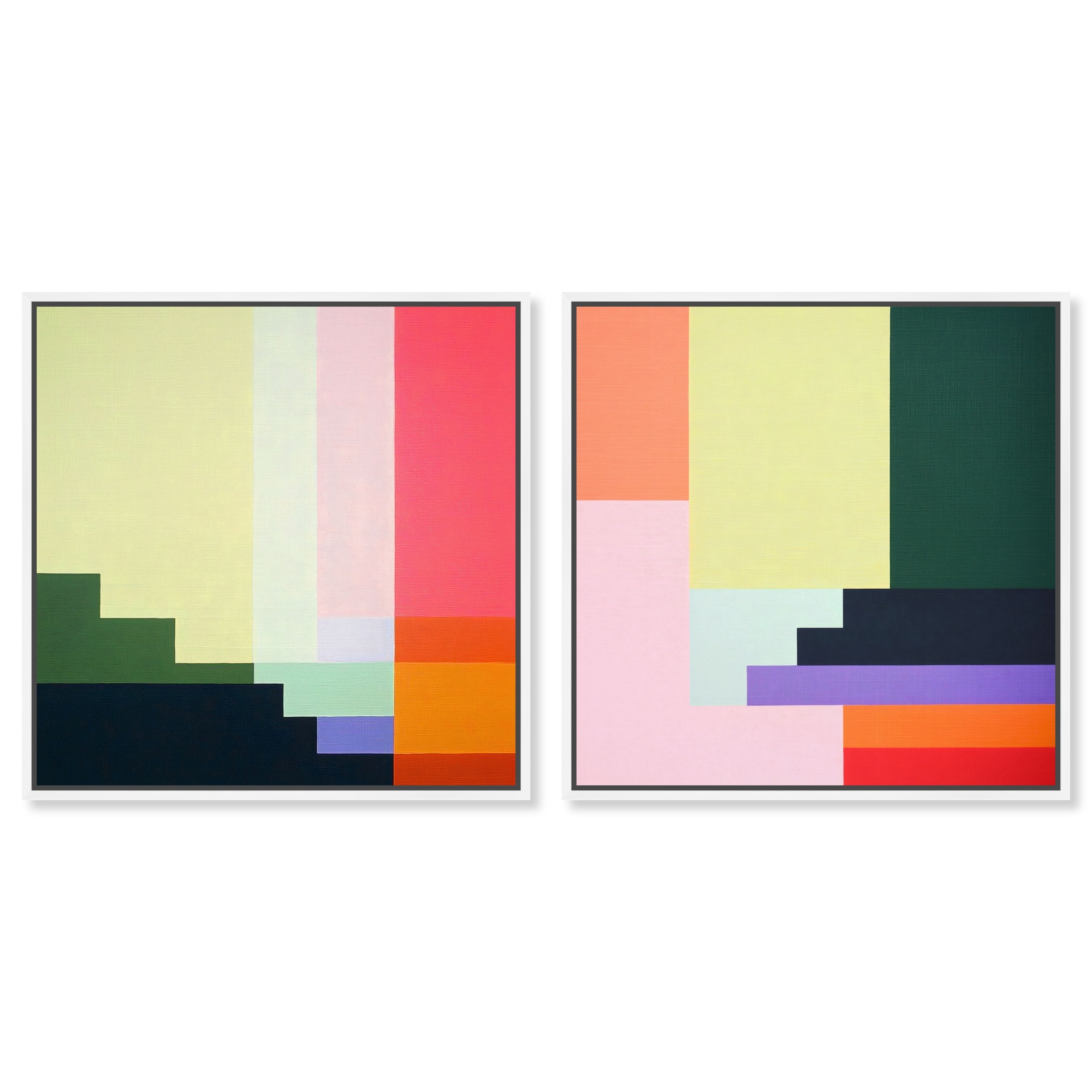 Rectilinear Rhapsody Duo Modern Wall Art Set Framed Canvas by Art Remedy