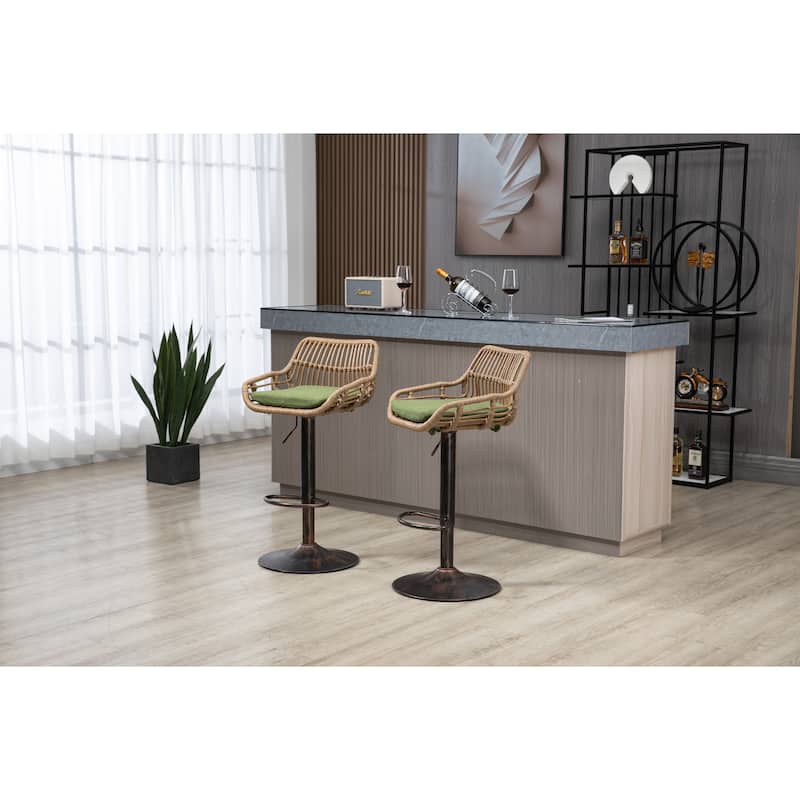 Set of 2 Swivel Upholstered Adjustable Counter Height Bar Stools With Footrest