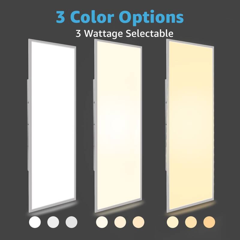 Art3d 1ftx4ft Dimmable LED Flat Panel Light, 3CCT 3000K/4000K/5000K,Flush Mount Ceiling Light, 20W/30W/40W,1-Pack - 1x4ft