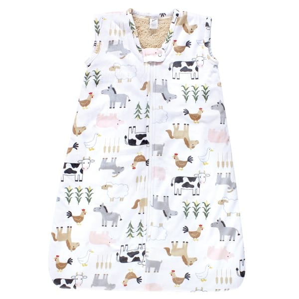 slide 1 of 1, Hudson Baby Boys Plush Faux Fur Sleeping Bag, Wearable Blanket, Cute Farm 0-6 Months - Cute Farm