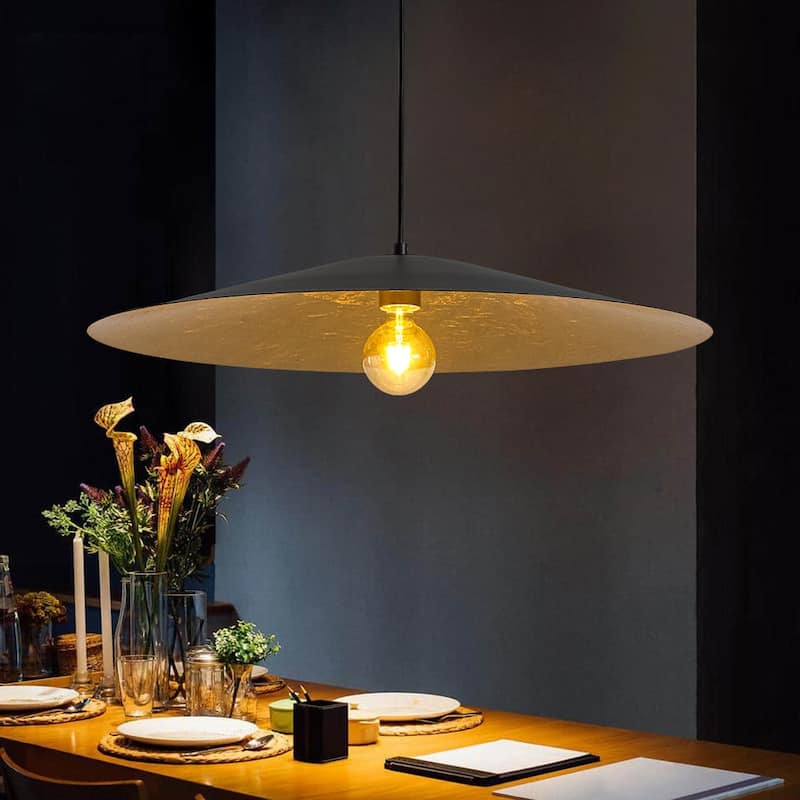 Black Gold 1-light Minimalist Metal Oversized Shallow Cone Pendant