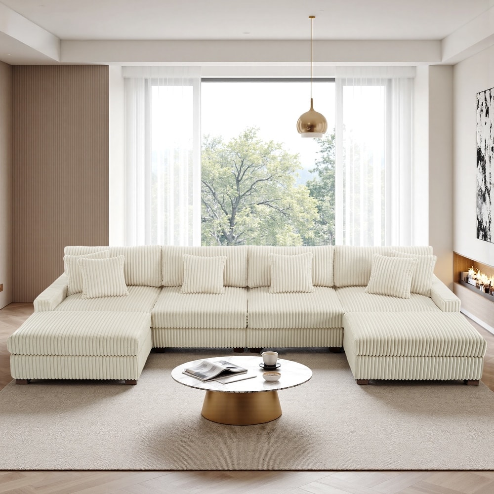 Modular Cotton Flannel Plush Sectional Sofa with Ottomans