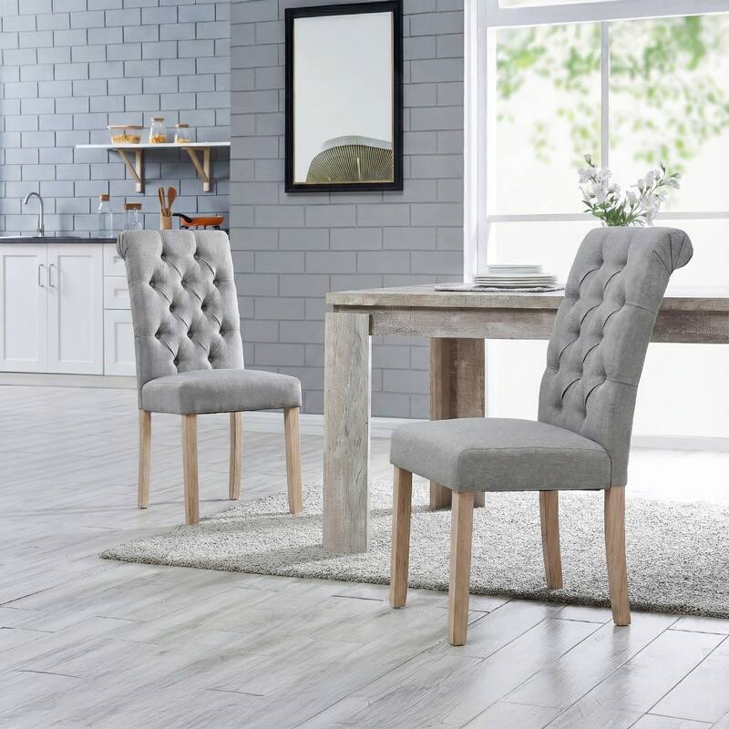 Coldspring Light Grey Roll-top Tufted Dining Chair (Set of 2) - Light Grey