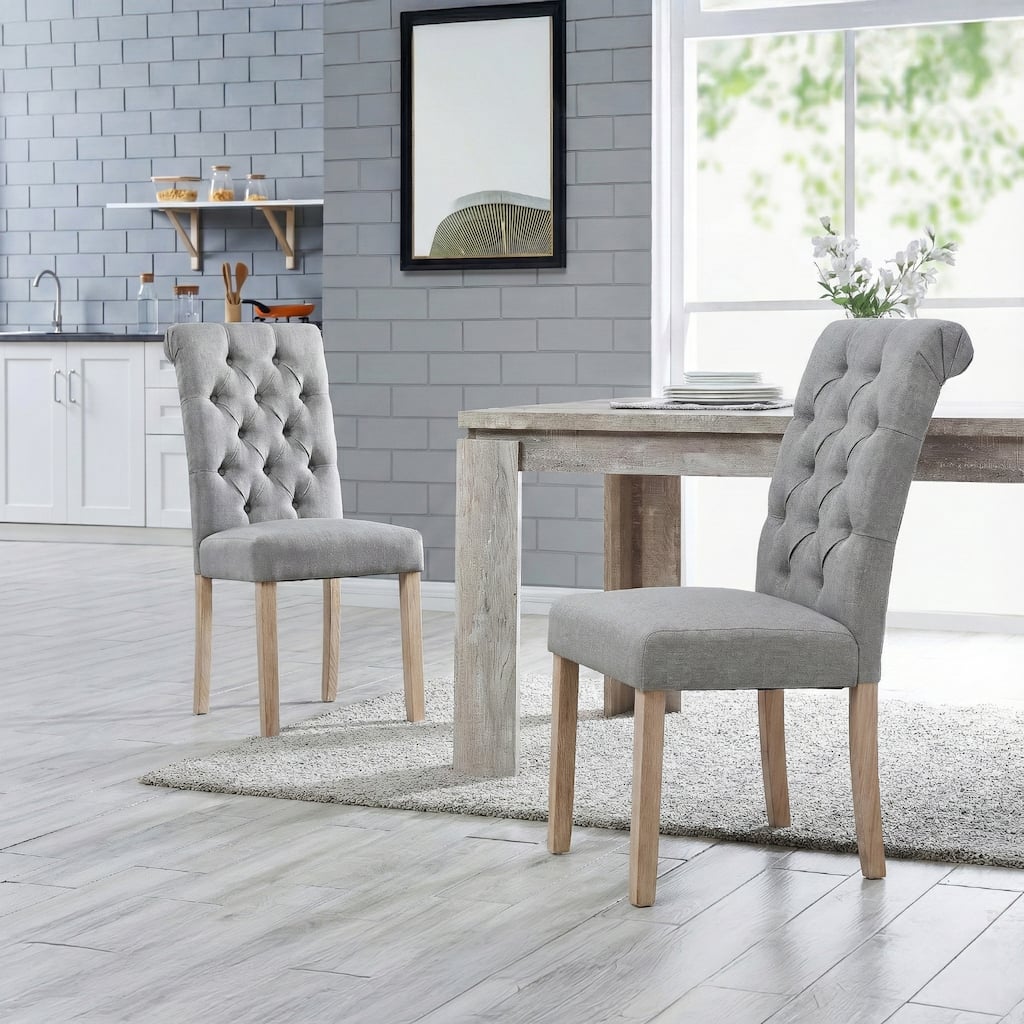 Coldspring Light Grey Roll-top Tufted Dining Chair (Set of 2)