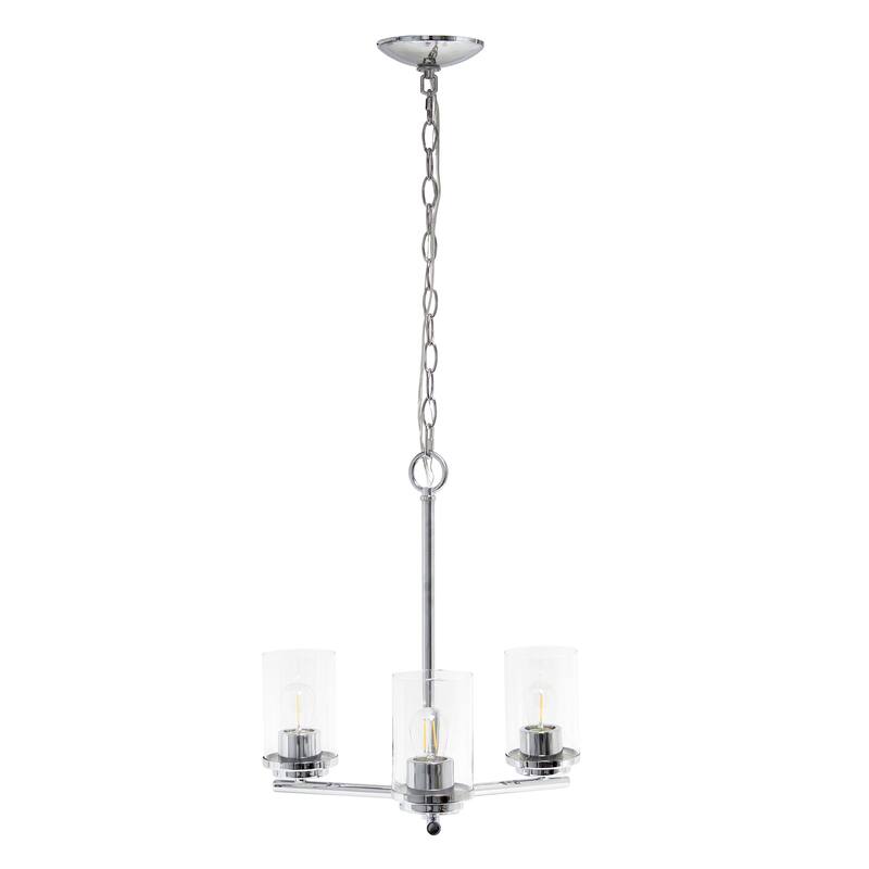 15" Industrial 3 Light Pendant Chandelier with Chrome Finish and Clear Glass Shade for Dining Room or Foyer Lighting - 63