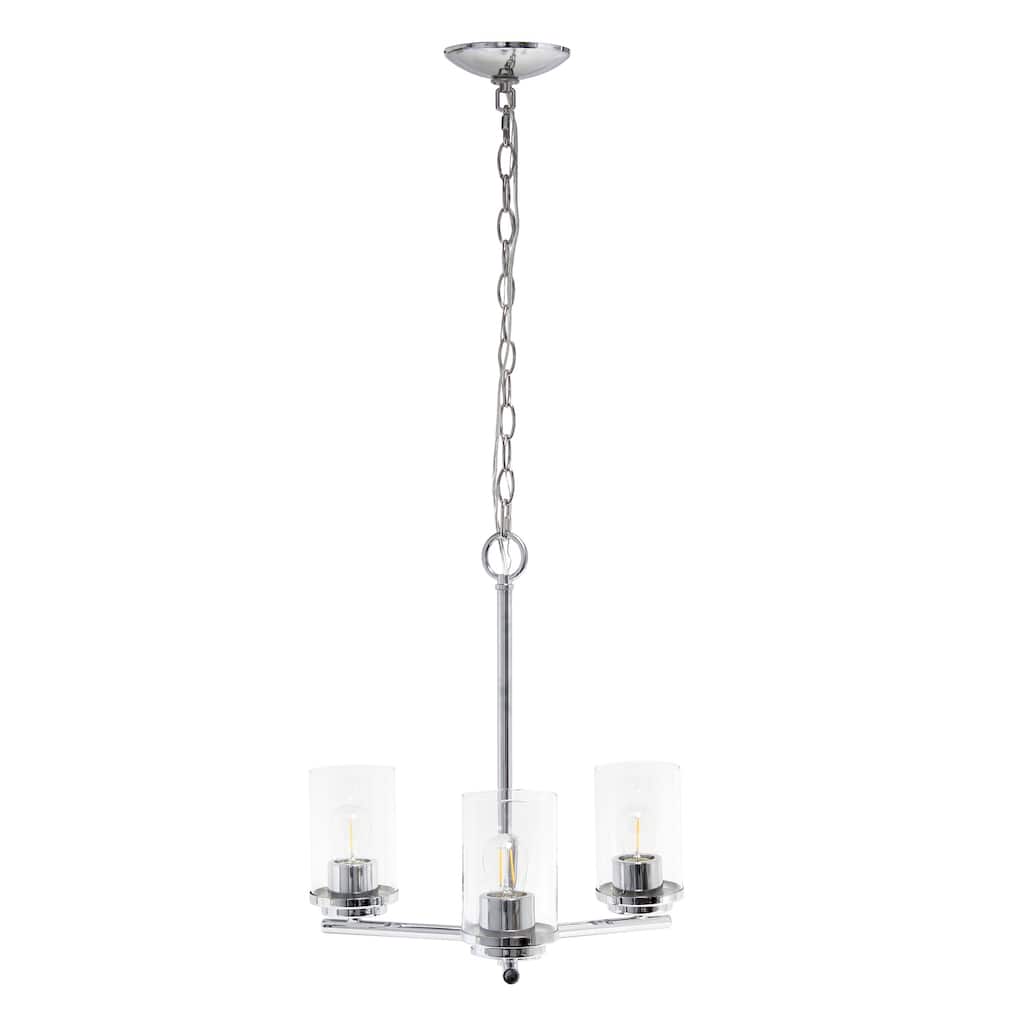 15" Industrial 3 Light Pendant Chandelier with Chrome Finish and Clear Glass Shade for Dining Room or Foyer Lighting - 63