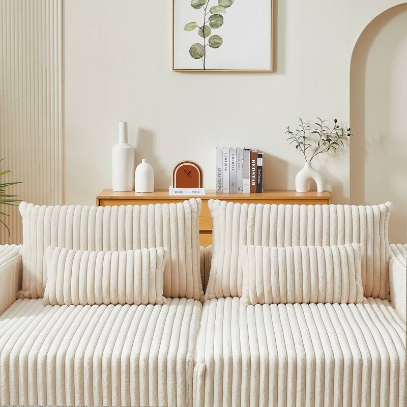 Oversized Modular Sectional Lounge Chaise, Corduroy Upholstered Boneless Sleeper Sofa, Reclining Loveseat Chair with 4 Pillows