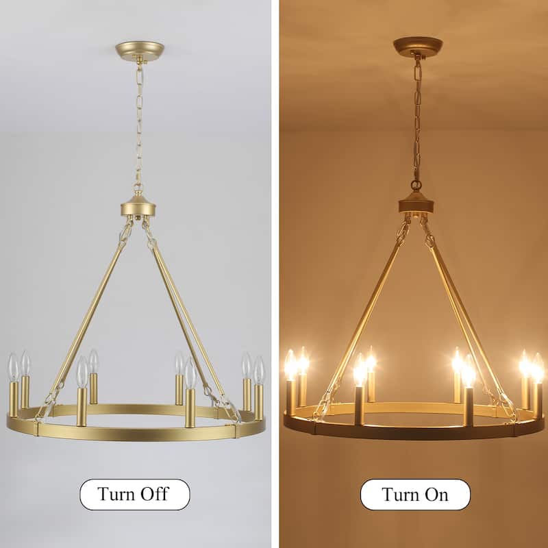 25.98" Wide 8-Light Farmhouse Chandelier, Wagon Wheel Chandelier for Dining Room Living Room Bedroom Kitchen