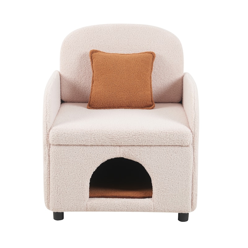 Anmytek Pet Friendly 2-in-1 Multi-Functional Plush Sherpa Upholstered Leisure Armchair - Lumbar Pillow