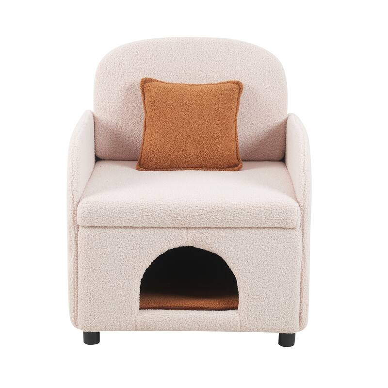 Furniture Style 2 in 1 Pet Friendly Fluffy Fabric Sherpa Upholstered Leisure Armchair with Lumbar Pillow