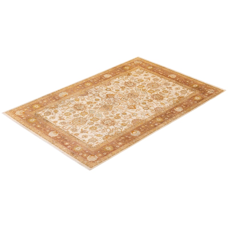 Overton Hand Knotted Wool Vintage Inspired Traditional Mogul Ivory Area Rug - 6' 1" x 9' 1"