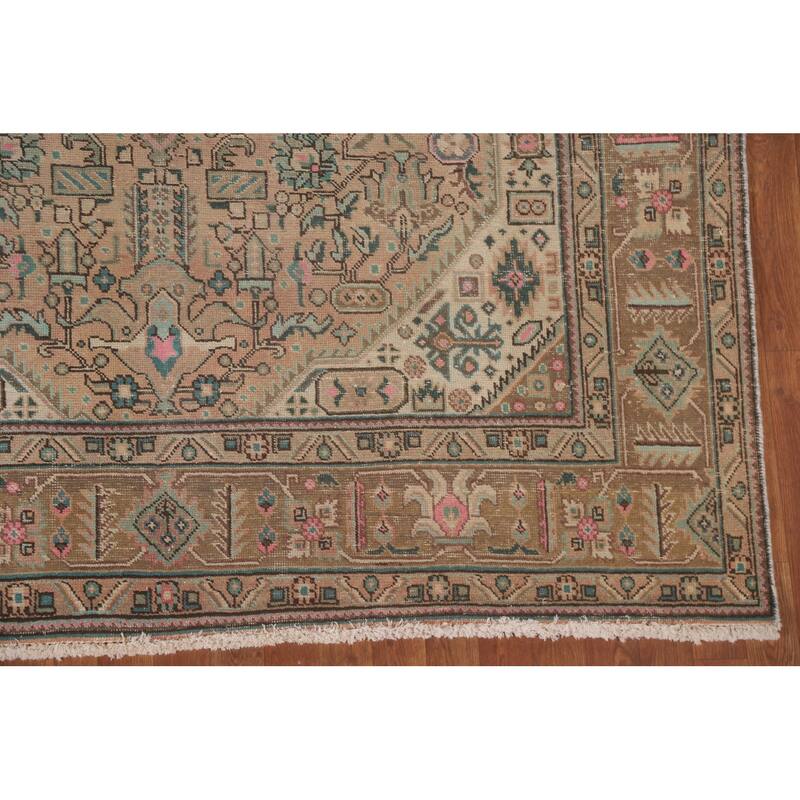 Hand Knotted Oriental 100% Wool Carpet Traditional Medallion Peach Tabriz Area Rug - 9' 7'' X 6' 7''