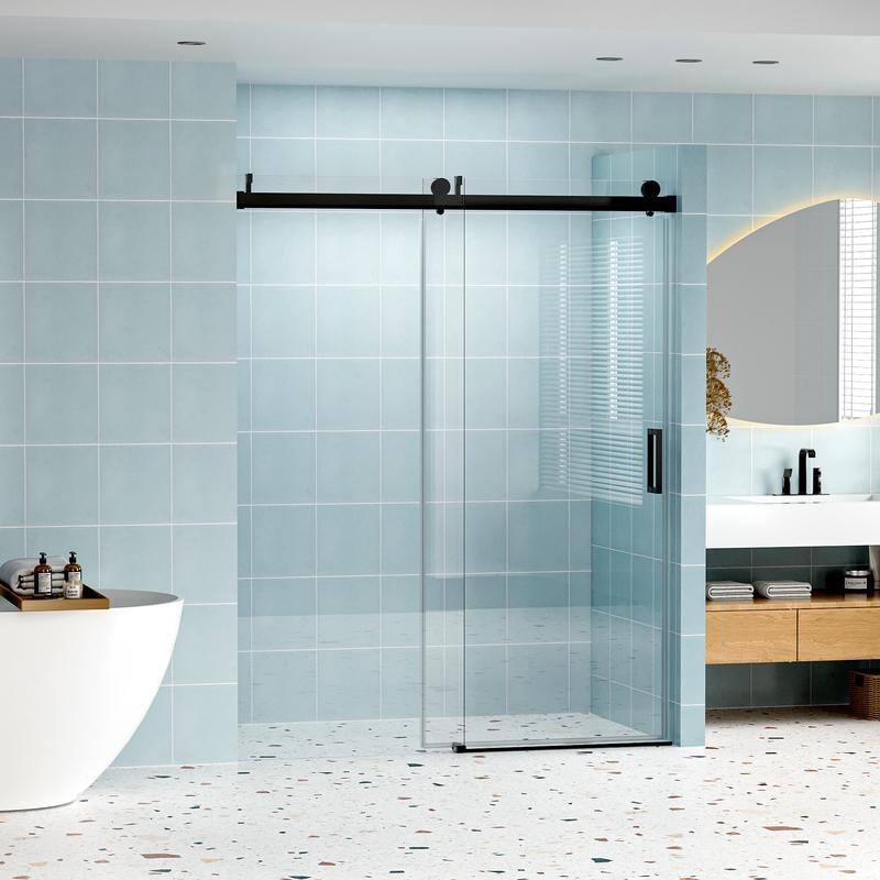 ABRUZZO 56-60" W x 76" H Frameless Soft-Closing Single Sliding Shower Door 1/4" (6mm) Explosion-Proof Tempered Glass